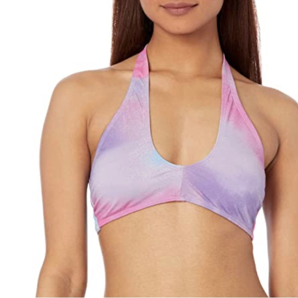 BCBGeneration Women's halter neck Keyhole Bikini Swimsuit Top in shimmer pink L